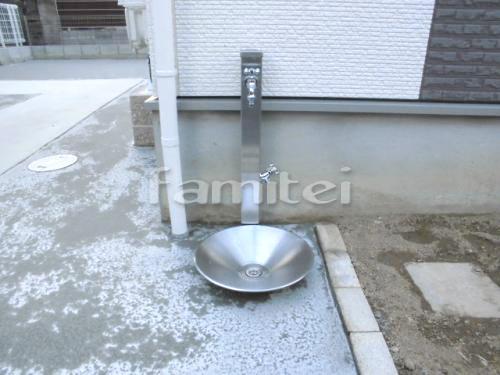 施工例立水栓 ユニソン スプレスタンド シルバー 蛇口2個 水受け皿(パン) シャインポット(現場番号：00017025)